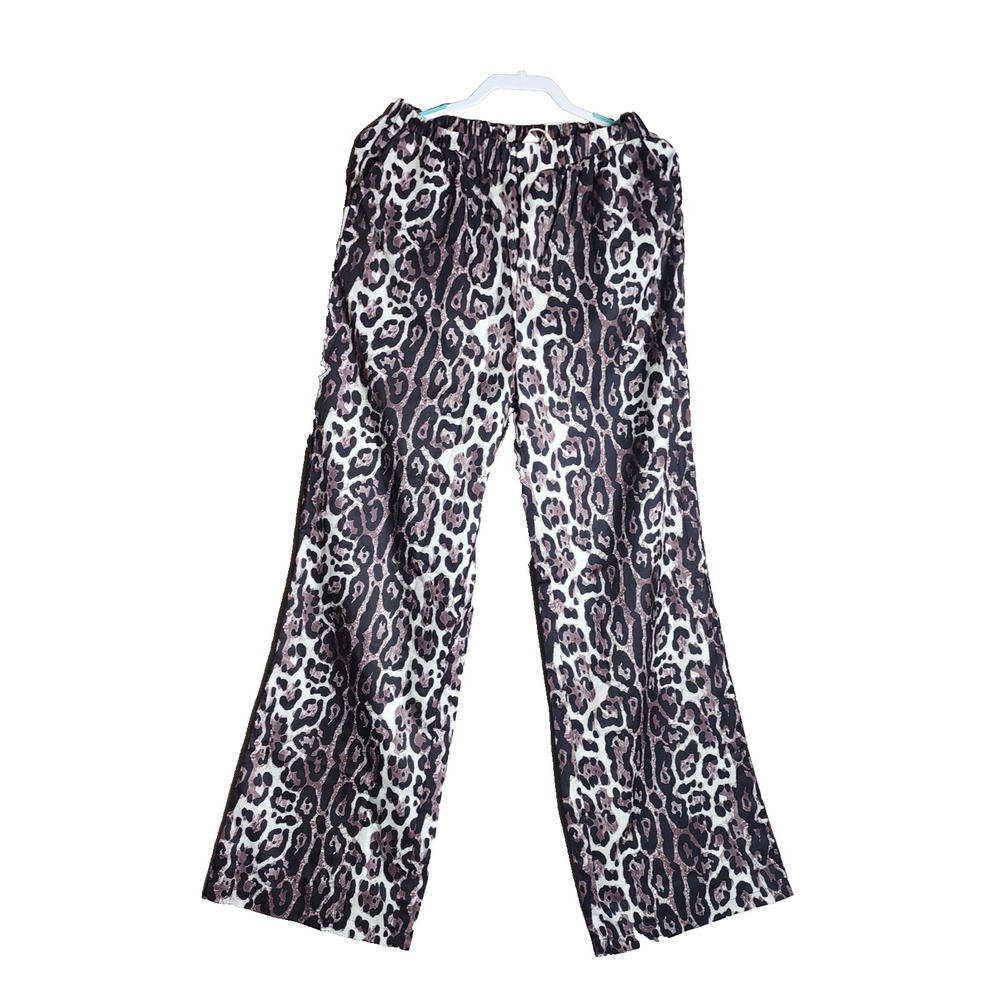Commense Women Pant M Animal Print Elastic Waist Wide Leg